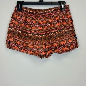 Patagonia Barely Baggies Nylon Shorts Orange Brown Tribal Geometric Womens Small
